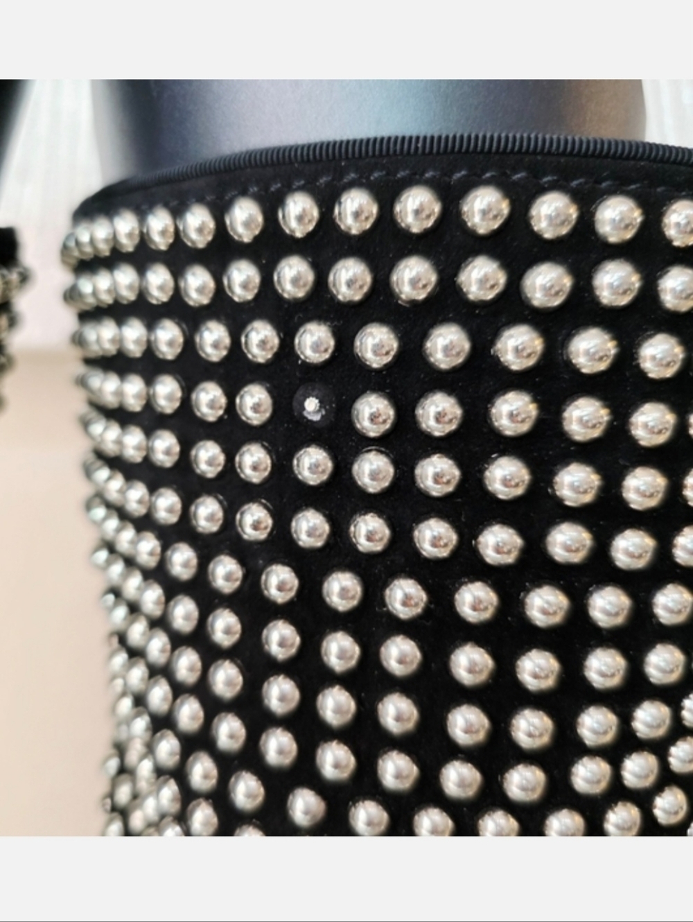 Christian Louboutin Black Leather Silver Studded Platform Platform Boots EU 38.5 - Picture 12 of 15